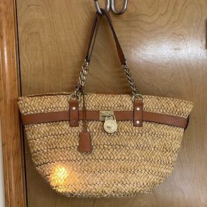 Michael Kors Hamilton Lock Straw Tote with matching wallet